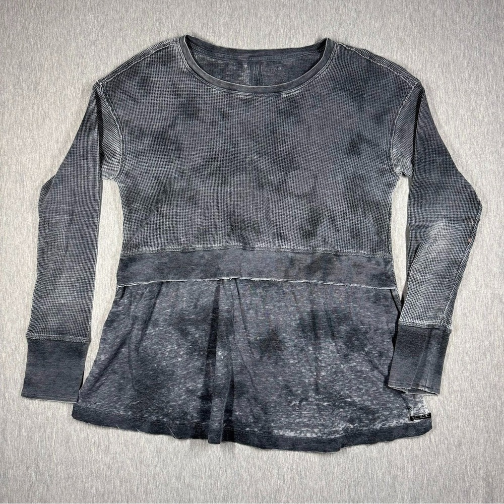 Calvin‎ Klein Distressed Thermal Long Sleeve Top Gray Womens